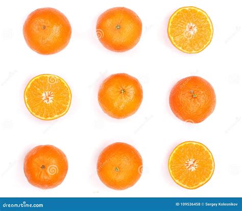 Mandarin Tangerine Citrus Fruit Isolated On White Background Top View