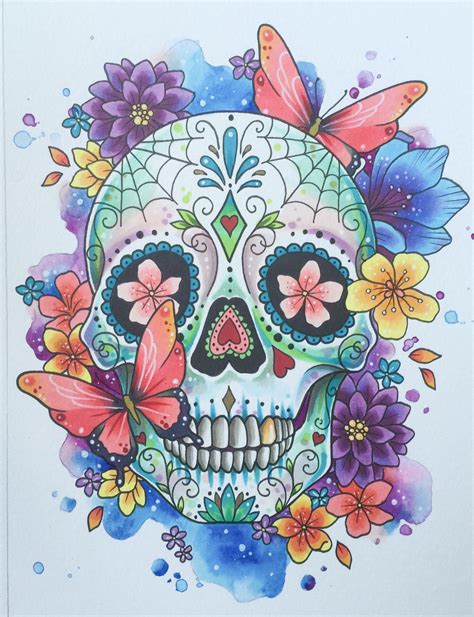 Sugar Skull Print Tattoo Design Day Of The Dead Art Tattoo Etsy Uk
