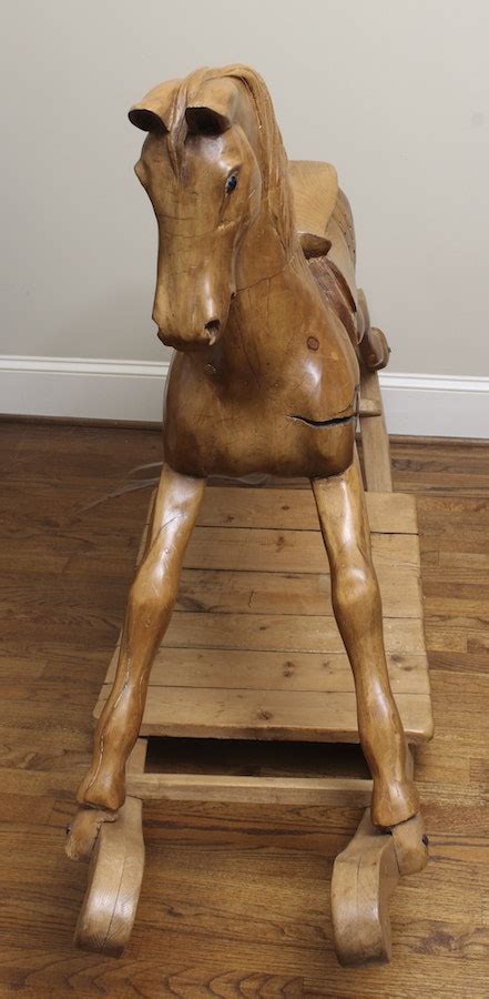 Adult Size Hand Carved Oak Rocking Horse Ebth