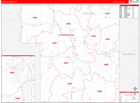 Portage County Wi Zip Code Wall Map Red Line Style By Marketmaps