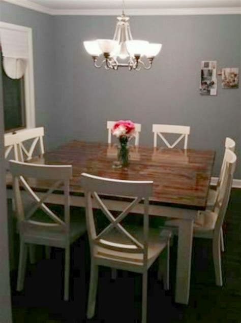 Square 8 Seat Farmhouse Dining Table With White Cross Back Chairs Square Kitchen Tables