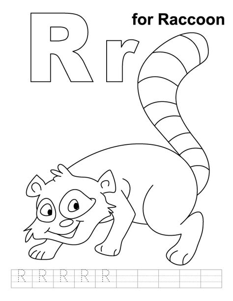 R For Raccoon Coloring Page With Handwriting Practice Download Free R