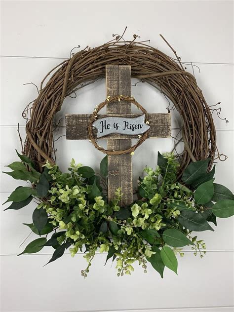 Spring Wreath With Cross Easter Wreath Resurrection Wreath Etsy