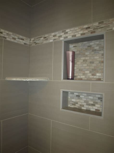 Bianco Cream Granite Corner Shelf And Custom Tile Recessed Shelves