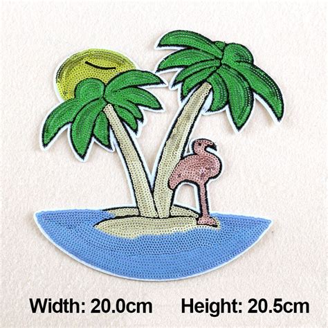 1pc Patches For Clothing Glitter Beads Embroidery Beach Coconut Trees