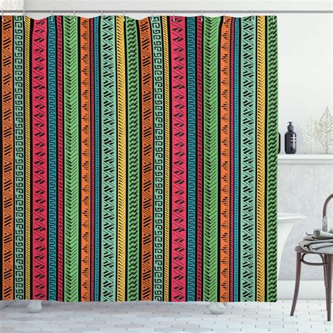 Hippie Shower Curtain Artistic Hand Drawn Vertical Borders Colorful