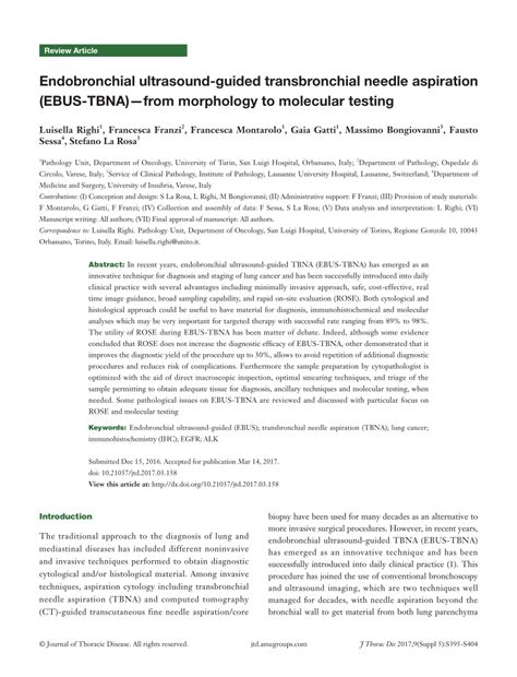 Pdf Endobronchial Ultrasound Guided Transbronchial Needle Aspiration