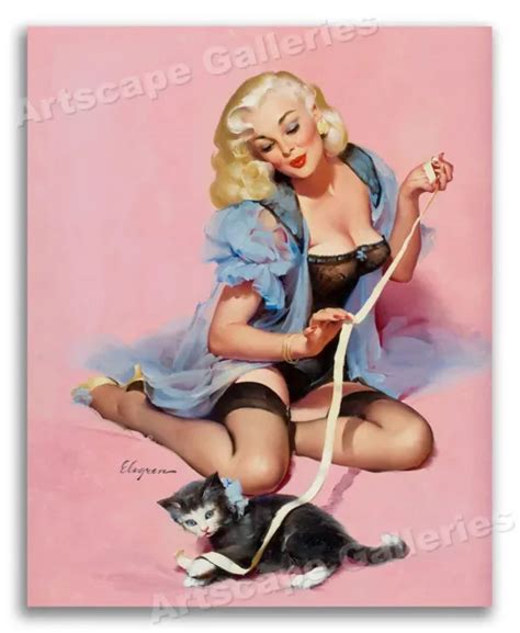 1960s gil elvgren blonde pinup poster purrrty pair girl and cat 11x14 9 95 picclick