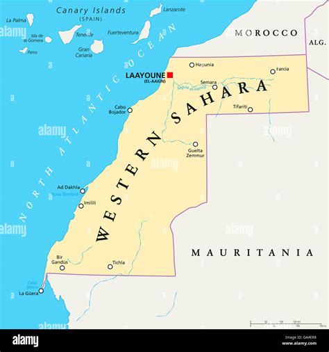 Western Sahara Political Map With Capital Laayoune National Borders