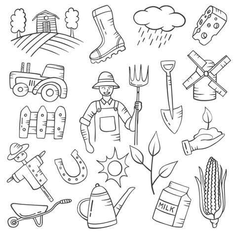 Farmer Jobs Or Profession Doodle Hand Drawn Set Collections 3527228
