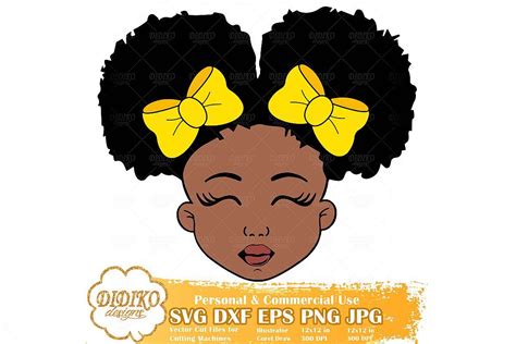 Black Girl With Bow Cute Afro Girl Svg Silhouette Baby Girl Svg