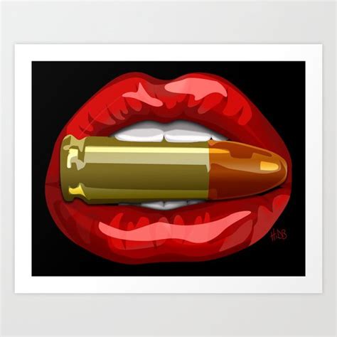 biting the bullet red lips on black art print by heidi banford society6