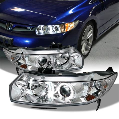 For Honda Civic 2 Doors Coupe Chrome Clear Dual Halo Ring Projector