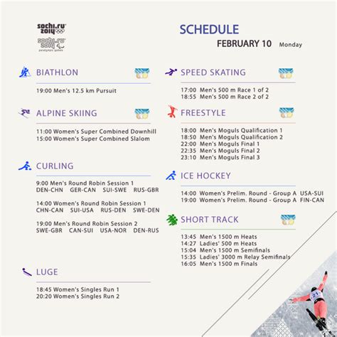 Sochi 2014 Schedule For February 10