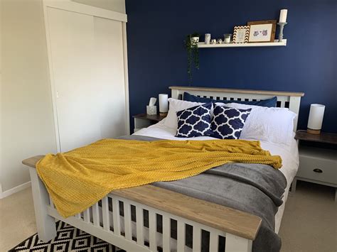 Cozy bedroom decorating ideas like bedding wall decor bed frames and furniture get design ideas from some of our best master bedrooms sweet dreams are guaranteed when you have a beautiful place to rest your head colorway yellow gray bedrooms ideas bedroom decorating white grey. Grey navy mustard bedroom makeover sapphire salute | Grey ...