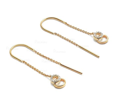 14K Gold 0 16 Ct Diamond Drop Chain Threader Earrings Fine Jewelry EBay