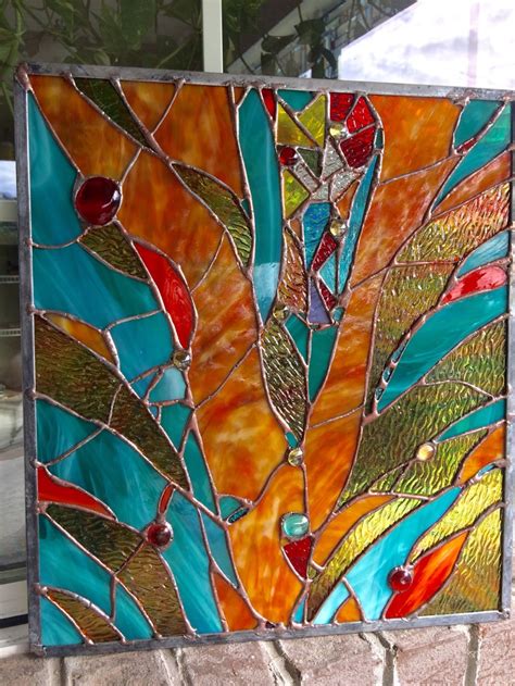 Stained Glass Panel Abstract Window Nuggets Suncatcher 15x18 Etsy