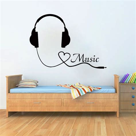 Wall Decals Music Decal Vinyl Sticker Headphones Heart Decor Home
