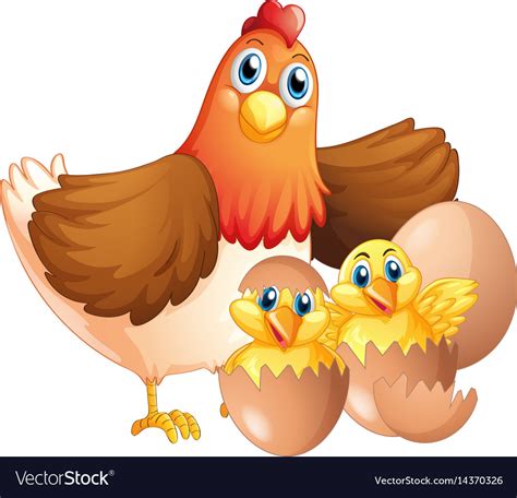 Mother Hen And Two Chicks Royalty Free Vector Image