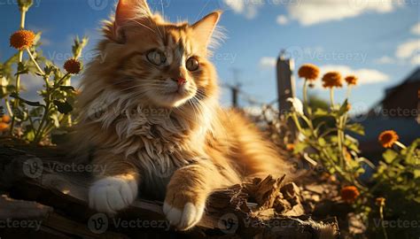 Cute Kitten Sitting In Grass Looking At Camera Playfully Generated By