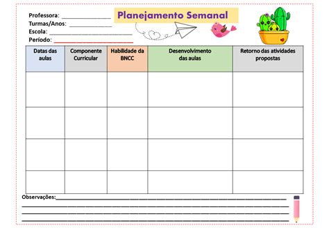 A Arte De Educar Modelo De Planejamento Semanal Pronto