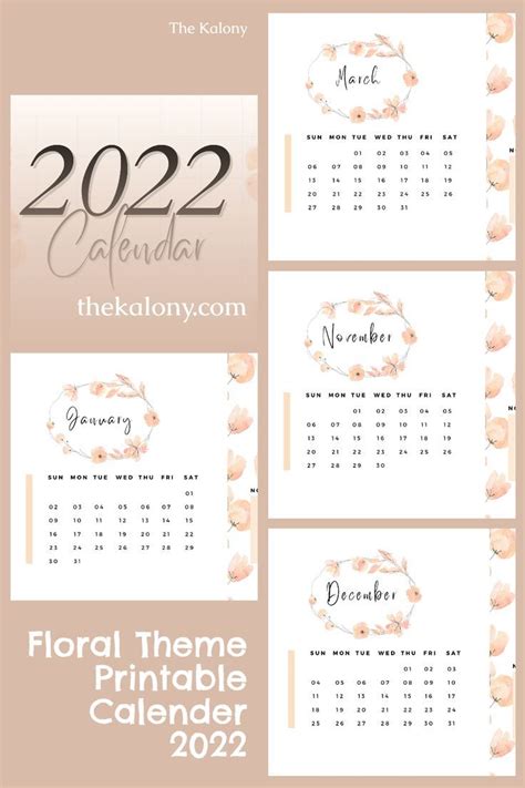 Floral Printable Calendar For 2022 Monthly Calendar Printable