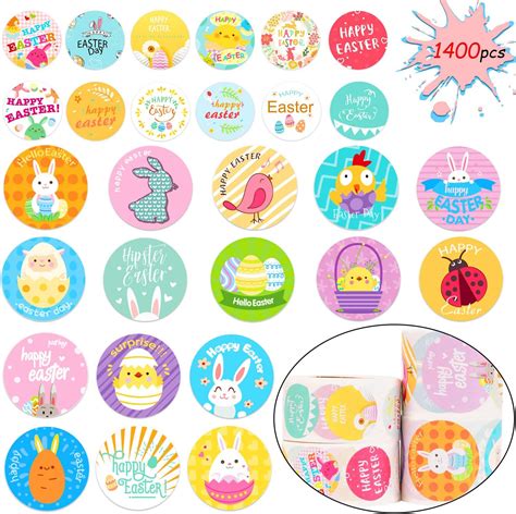 Howaf 1400pcs Easter Roll Stickers 28 Style Cute Happy Easter Stickers