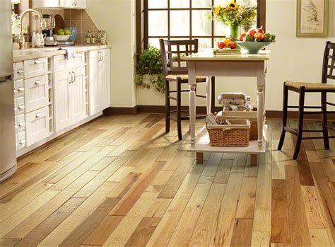 A farmhouse kitchen is an architectural term for a kitchen room designed for food preparation, dining and a sociable space. Wire Brushed Solid Hickory Wood Floor Kitchen - Farmhouse ...