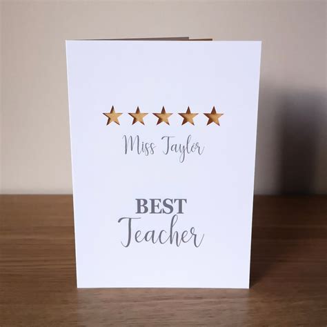 Best Teacher Card Personalised Name With 5 Stars Etsy