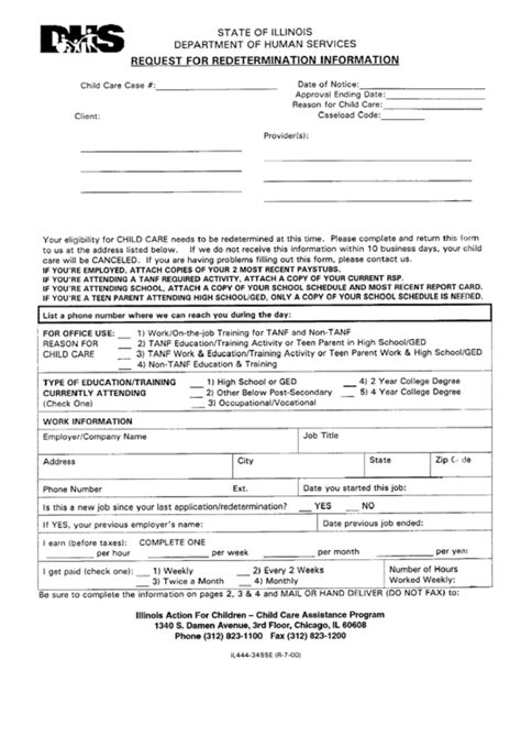 If you fit one of the categories, you can apply for the card at one of the state's family community resource centers. Request For Redetermination Information - Illinois Departament Of Human Services printable pdf ...