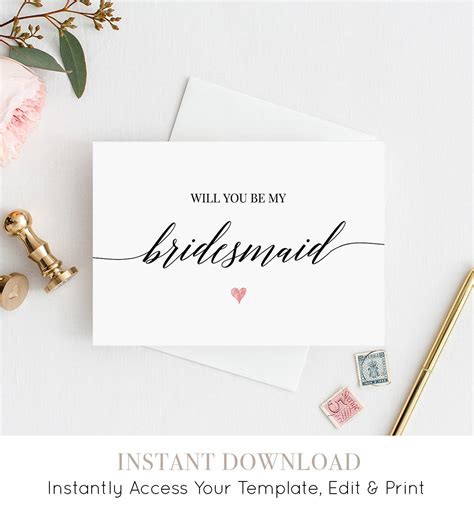 Will You Be My Bridesmaid Printable Card Ask To Be Bridesmaid Maid Of