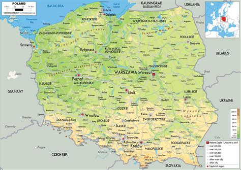 Фізична карта Польща карта Польщі physcal Східна Європа Європа