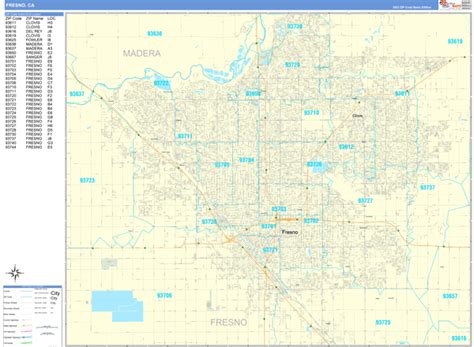 Fresno California 5 Digit Zip Code Maps Basic