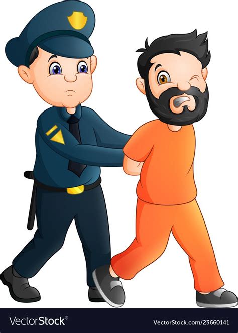 Cartoon Police Officer With A Prisoner Vector Image On Vectorstock
