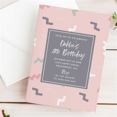 Pastel Pink Printable 6th Birthday Invitation Instant Etsy