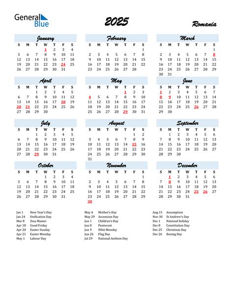 2025 Romania Calendar With Holidays