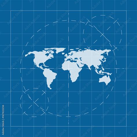 Vector Blueprint World Map On Engineer And Architect Background Stock