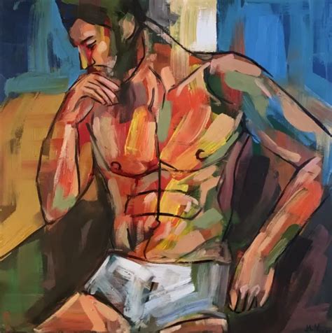 Man Naked Painting Male Nude Gay Erotic Art Colourful Wall Art Decor