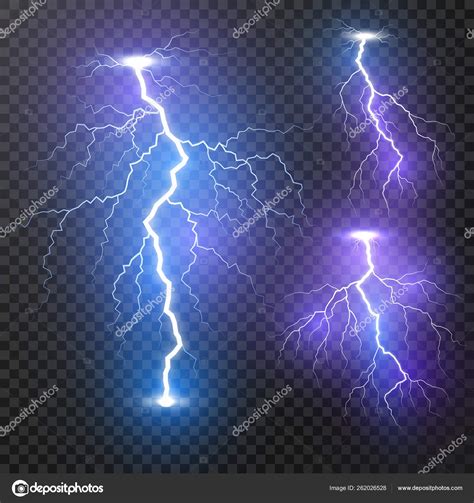 Lightning Thunder Storm Realistic Lightnings Set Magic And Bright