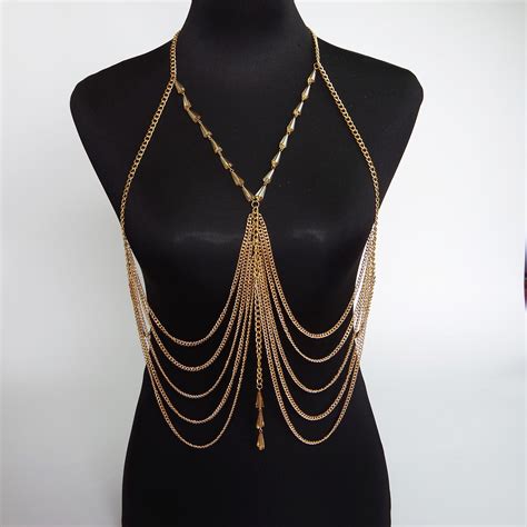 Gold Bralette Stone Bikini Layered Simple Geometry Body Jewelry Layed