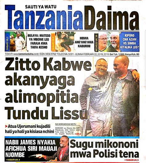 Tanzanian Todays Newspapers Magazeti Ya Tanzania Leo Ijumaa 22nd