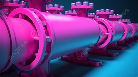 Side View Of Blue Gas Pipeline With 3d Rendered Steel Pipes Pink Valve