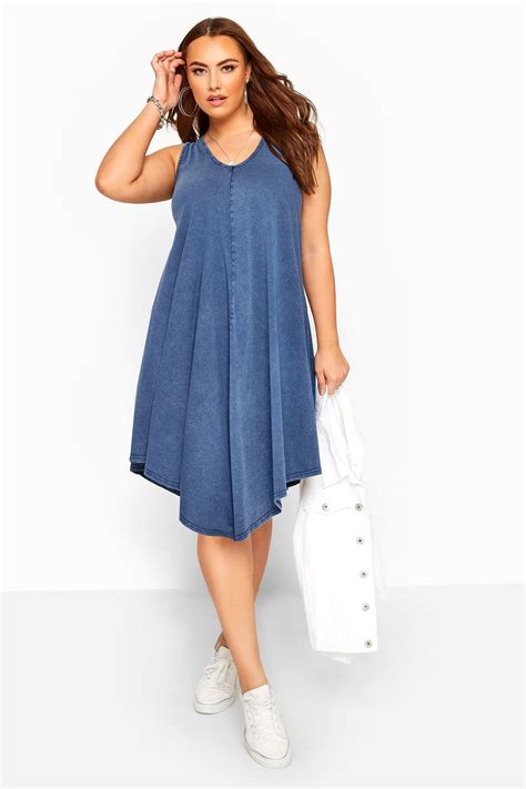 Blue Chambray Denim Look Swing Dress Yours Clothing