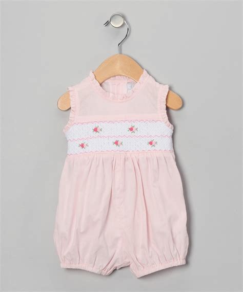 Fantaisie Kids Pink Rose Smocked Bubble Romper Infant Baby Girl