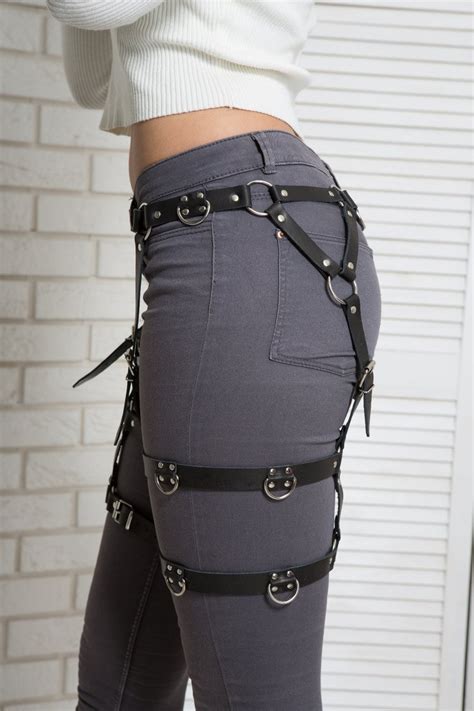 leather garter sexy stocking leg harnessleather leg garter etsy