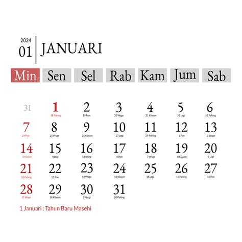Kalender Januari Lengkap Dengan Tanggal Merah Untuk Hari Raya Dan
