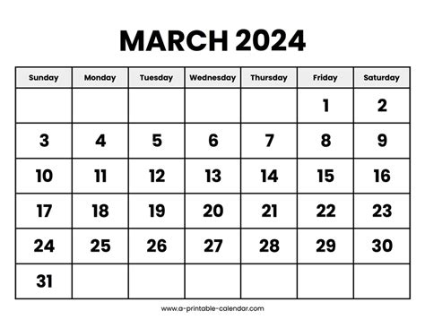 March 2024 Calendar Printable A Printable Calendar