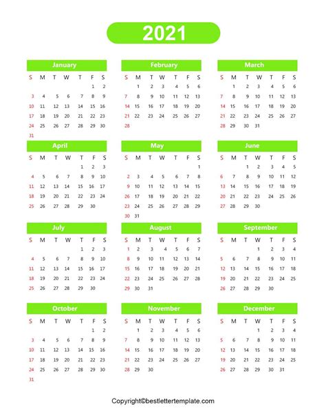 Printable Yearly 2021 Calendar Template In Pdf Word And Excel
