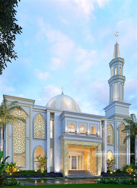 Desain Tampak Depan Kiri Masjid Al Falah Style Classic 3 Lantai Di