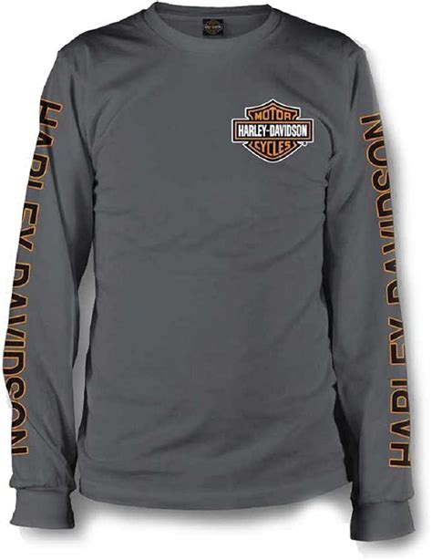 Harley Davidson Men S Long Sleeve Orange Bar Shield Grey Shirt